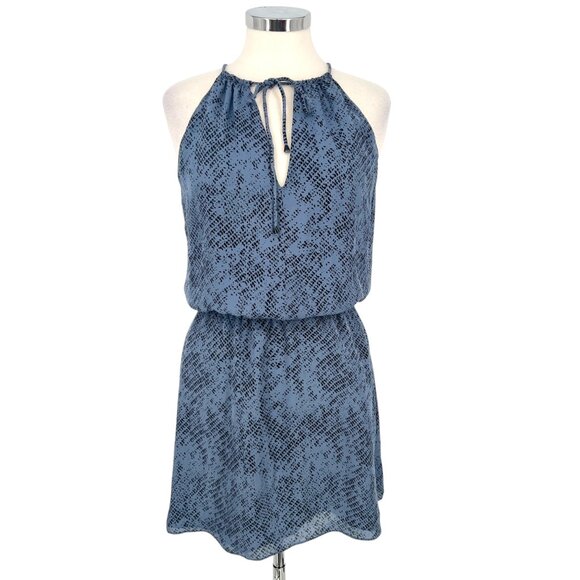Parker Silk Halter Printed Mini Dress Blue Black Size Small - Picture 1 of 11